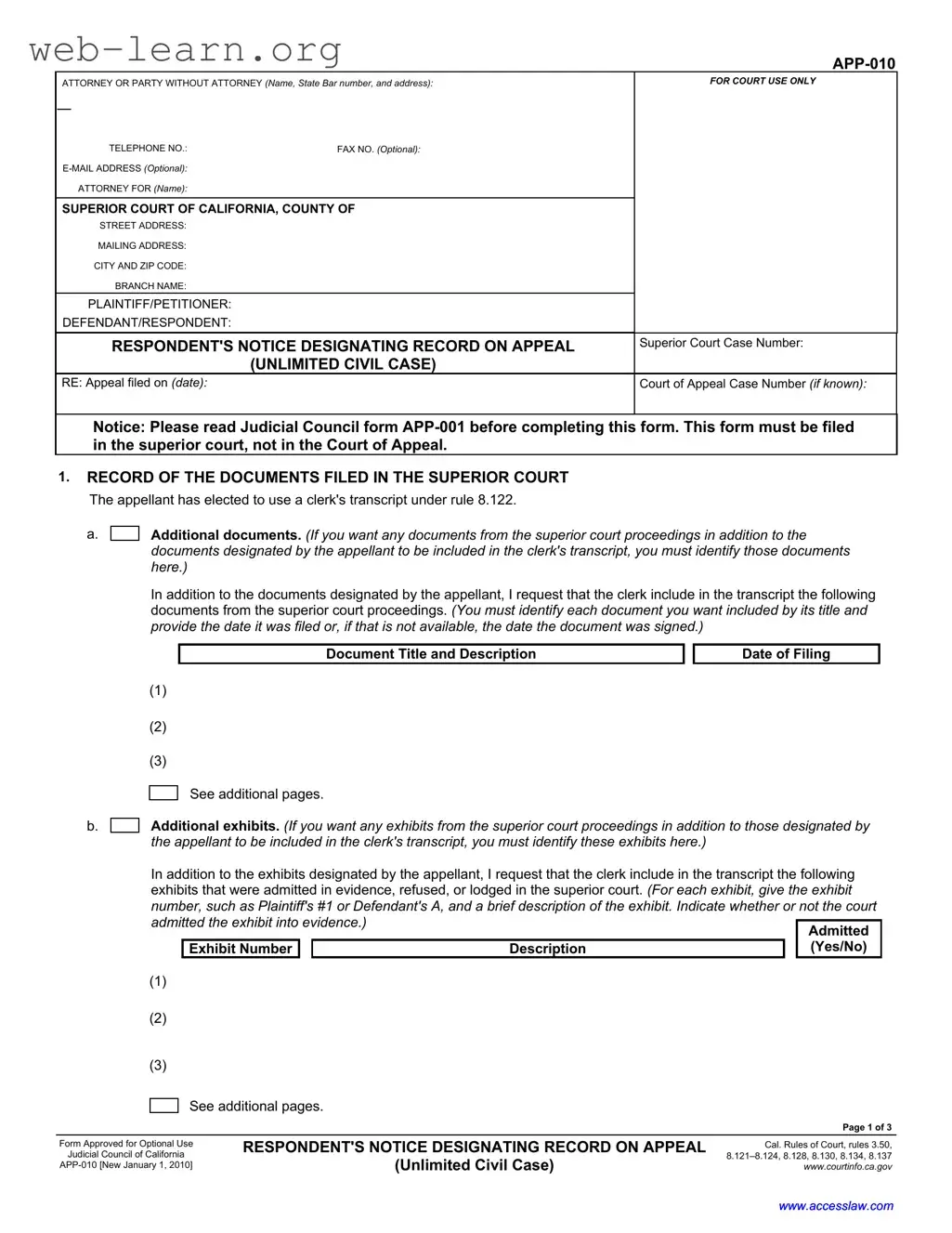 Blank California App 010 Form