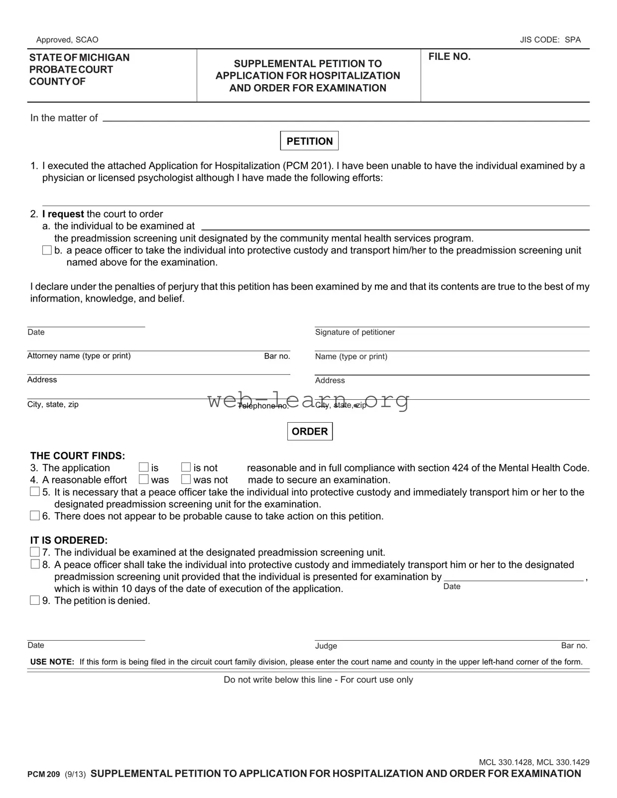 Blank Pcm 209 Michigan Form