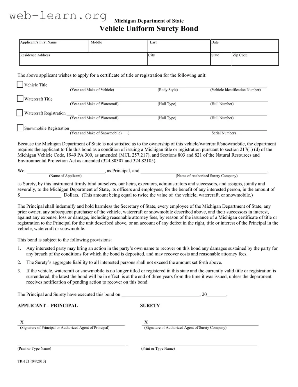 Blank Michigan Tr 121 Form