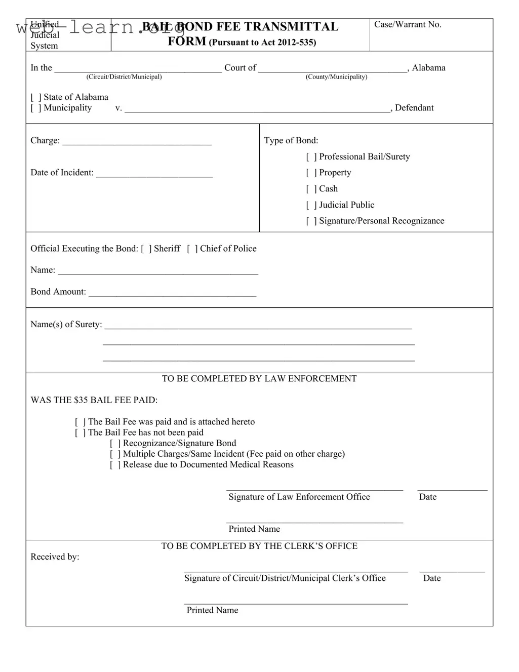 Blank Bond Release Alabama Form