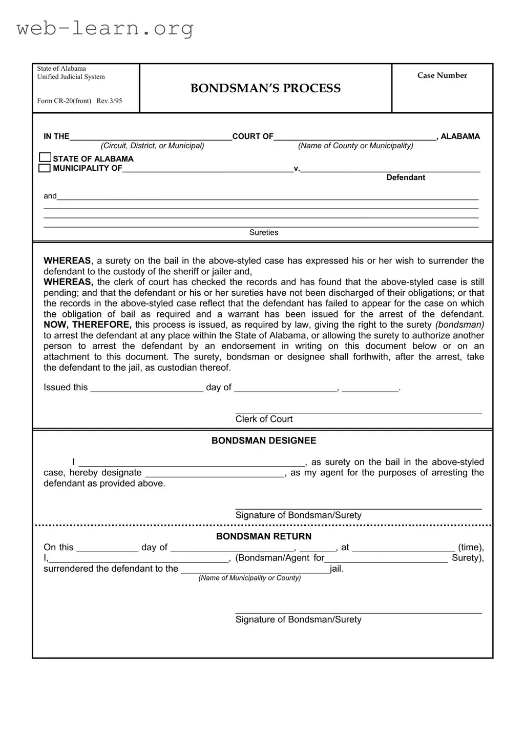 Blank Alabama Cr 20 Form