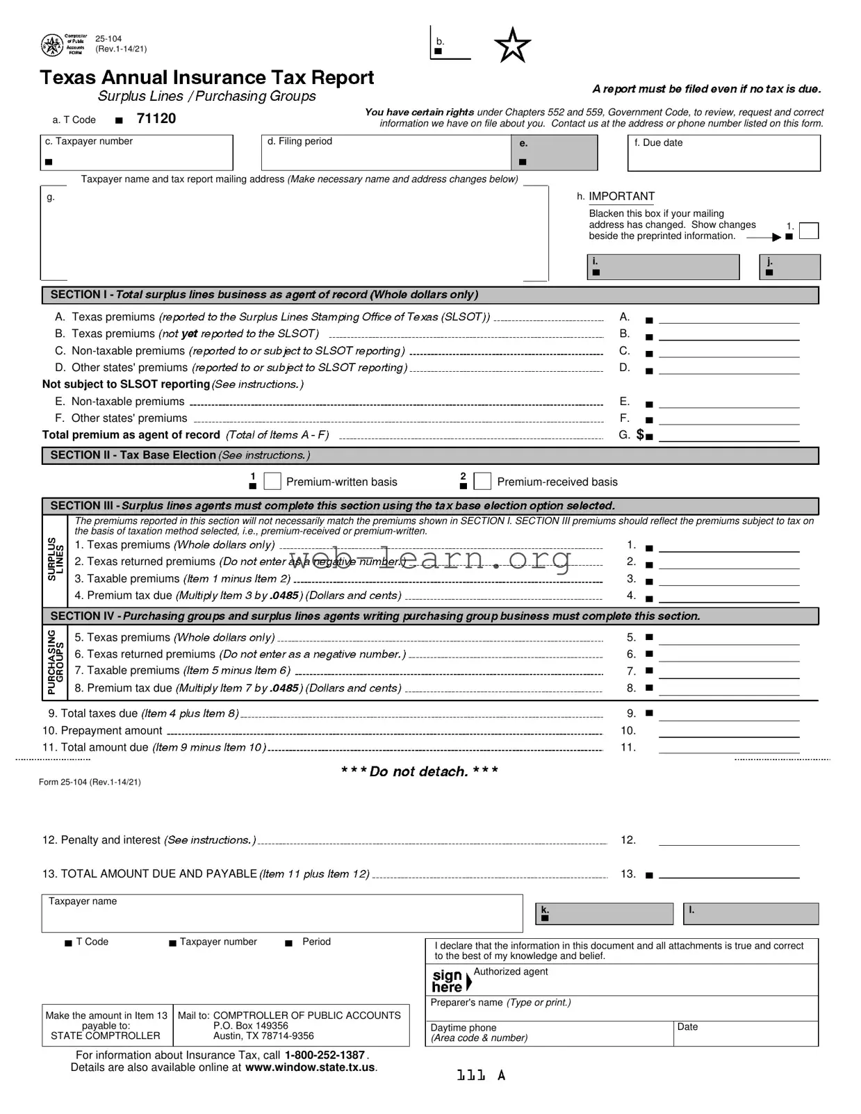 Blank Texas 25 104 Form