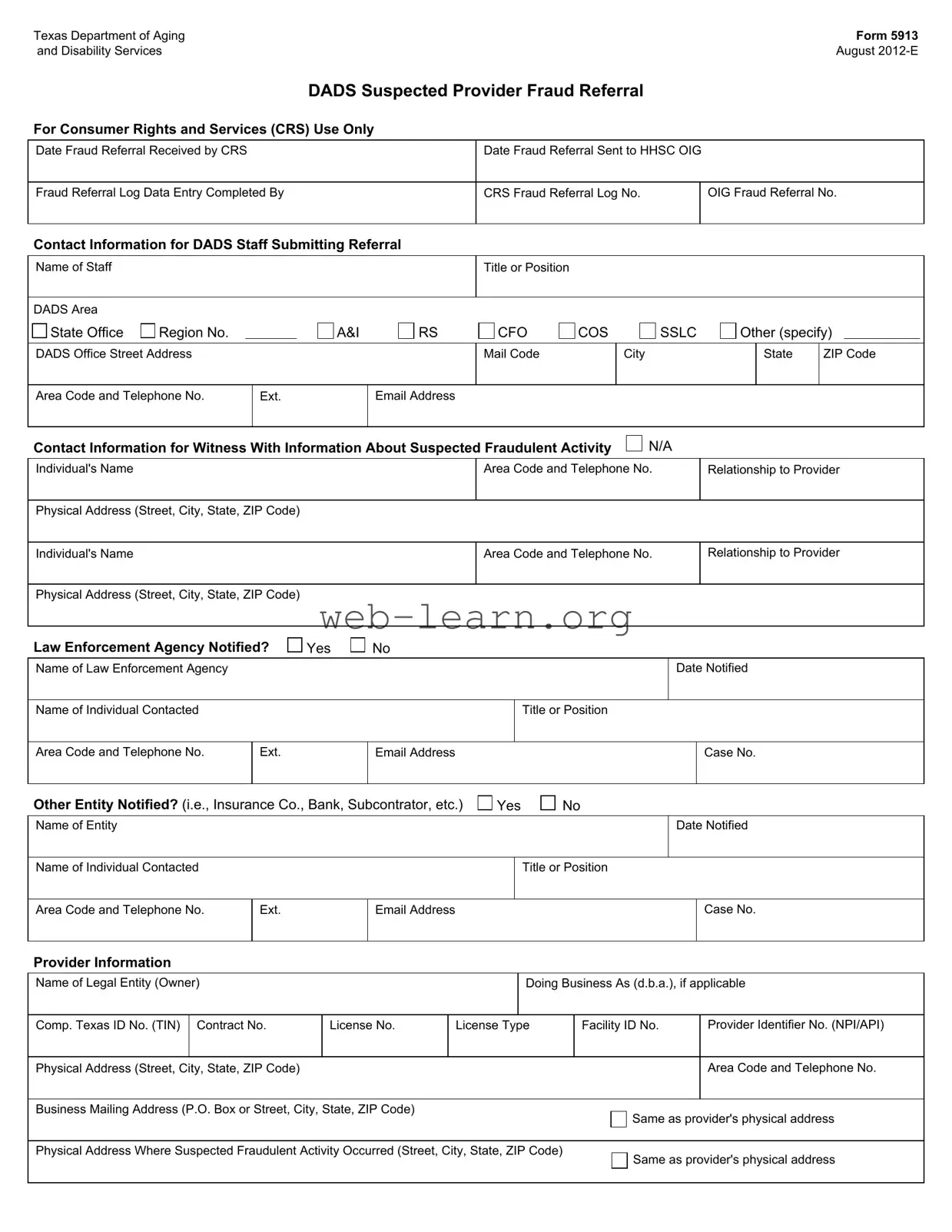 Blank Texas 5913 Form