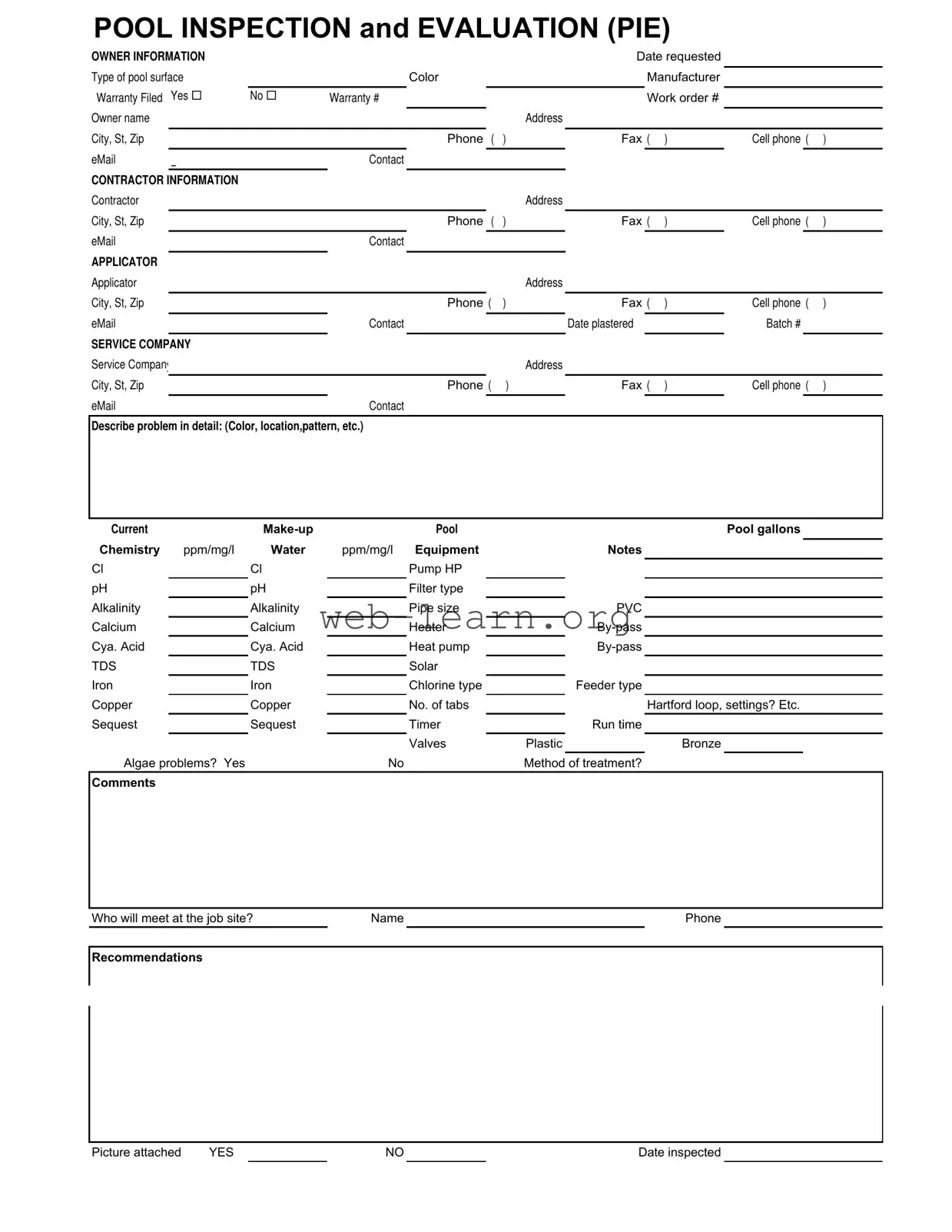 Blank Swimming Pool Inspection Form
