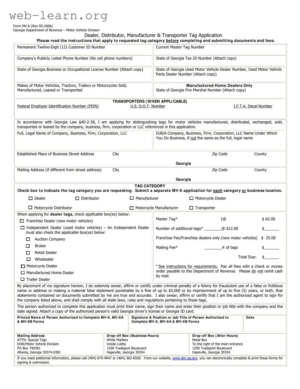 Blank Georgia Mv 6 Form