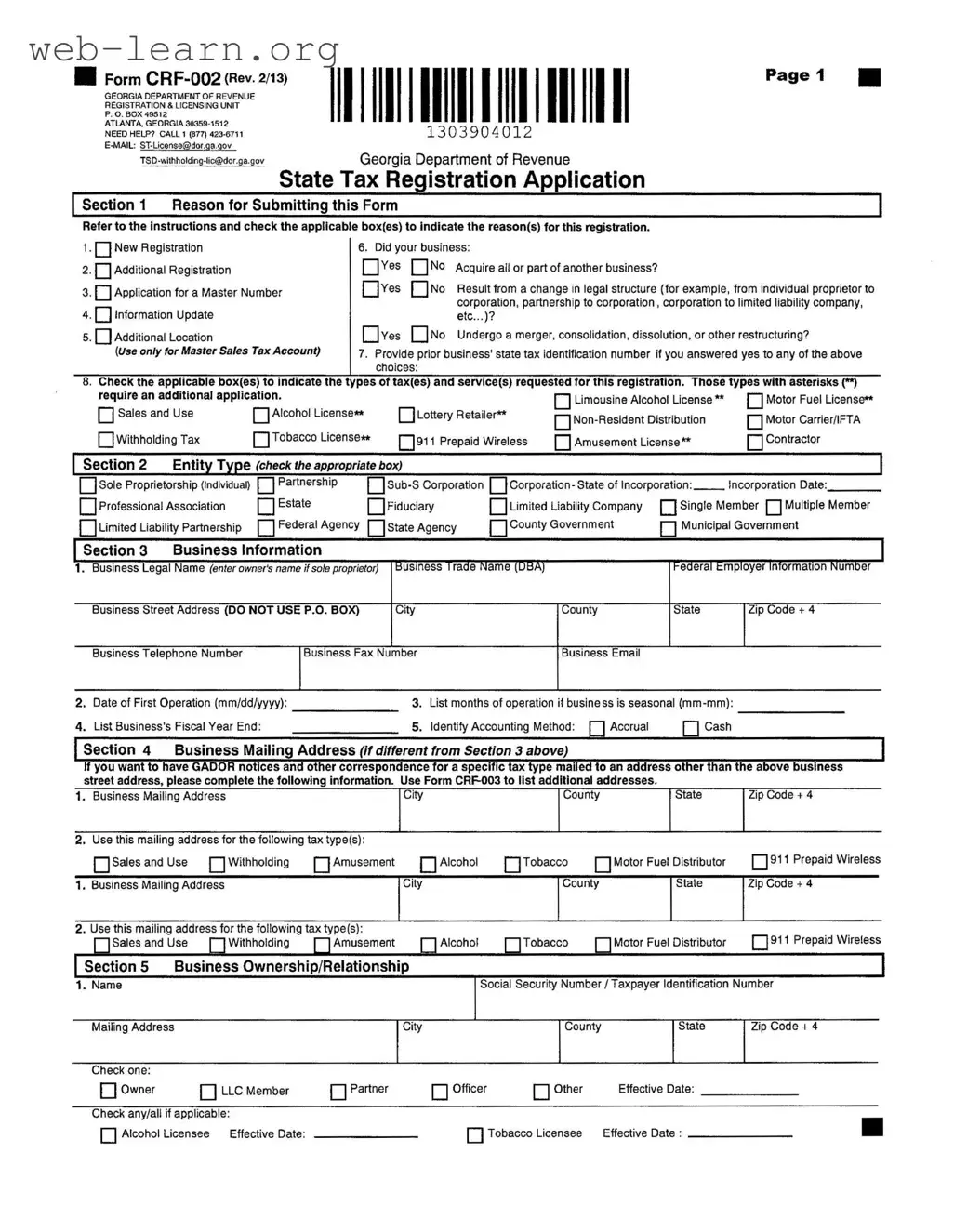 Blank Georgia State Tax Instruction Form