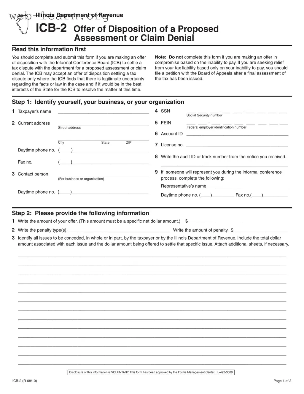 Blank Illinois Icb 2 Form