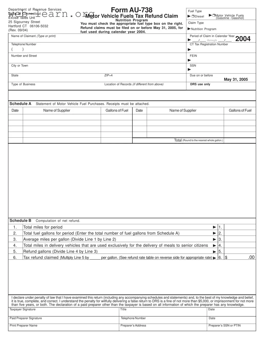 Blank Connecticut Au 738 Form