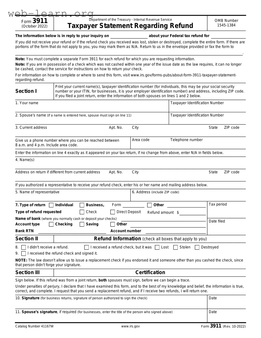 Blank IRS 3911 Form