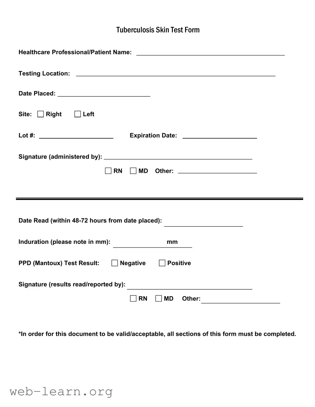 Blank Tb Test Form