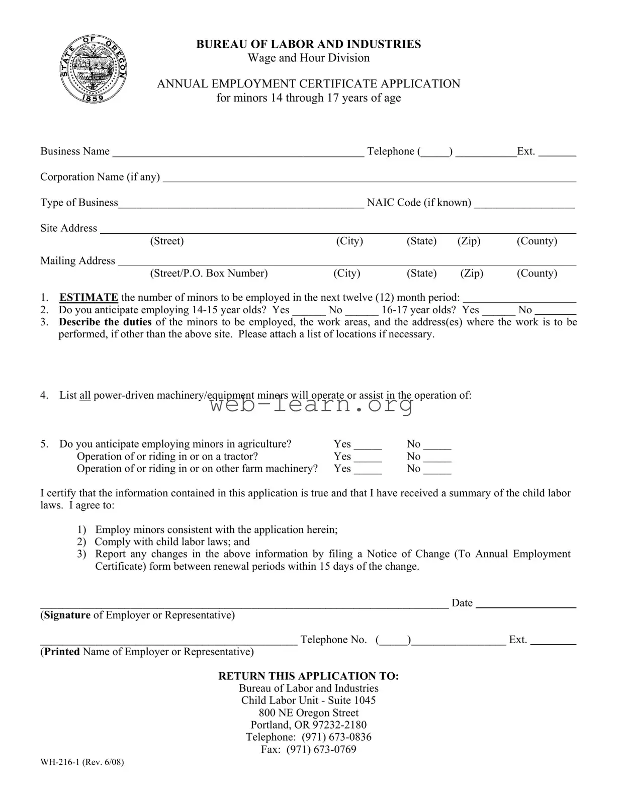 Blank Oregon Wh 216 1 Form