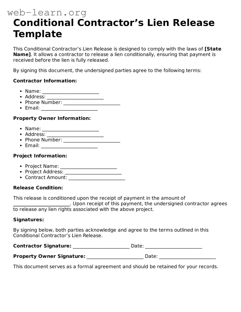 Attorney-Approved Conditional Contractor’s Lien Release Template