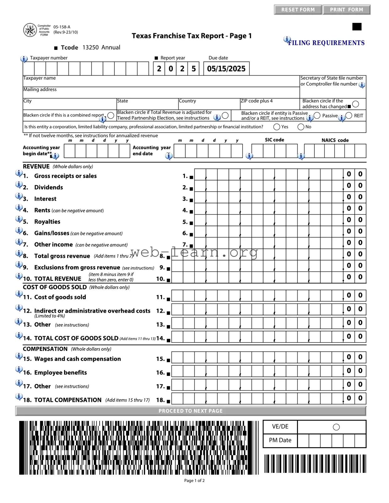 Blank Texas 05 158 A Form