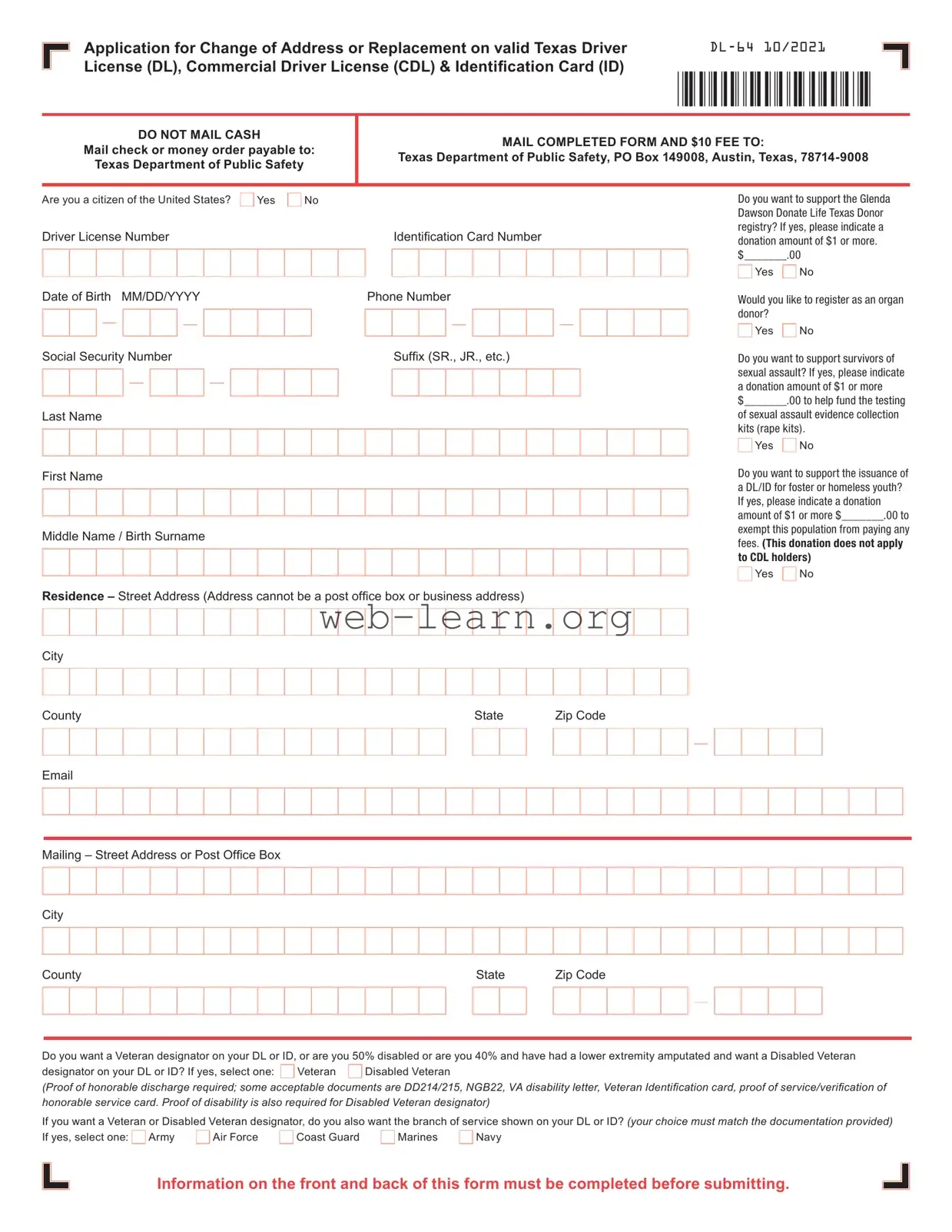 Blank Texas Dl 64 Form