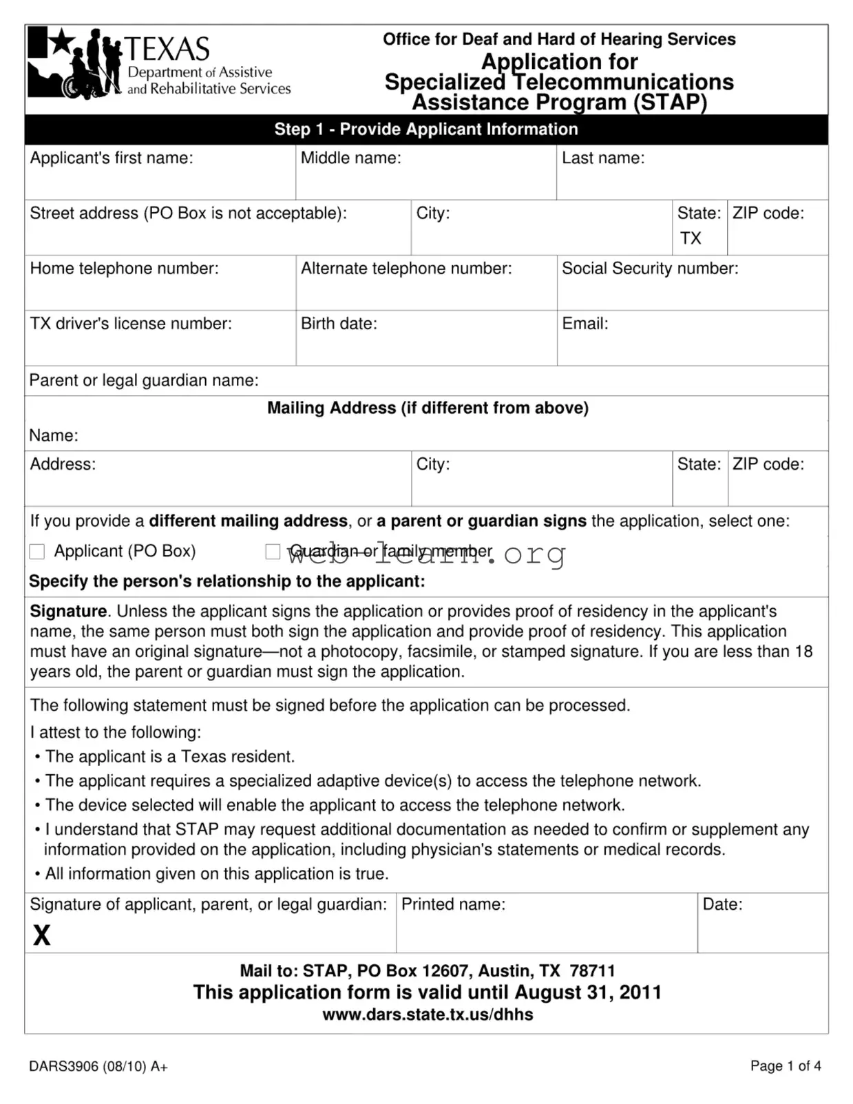 Blank Texas Dars3906 Form