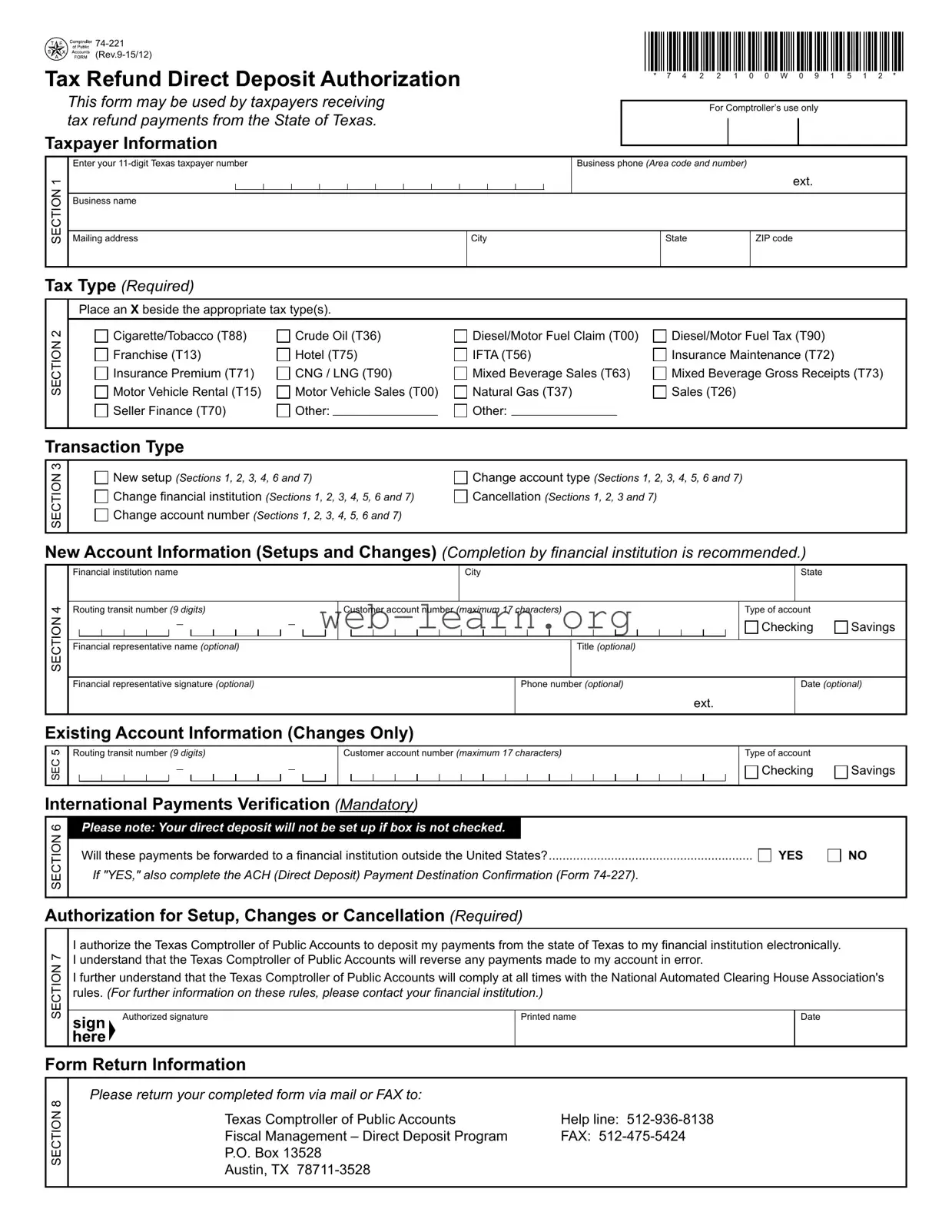 Blank Texas 74 221 Form