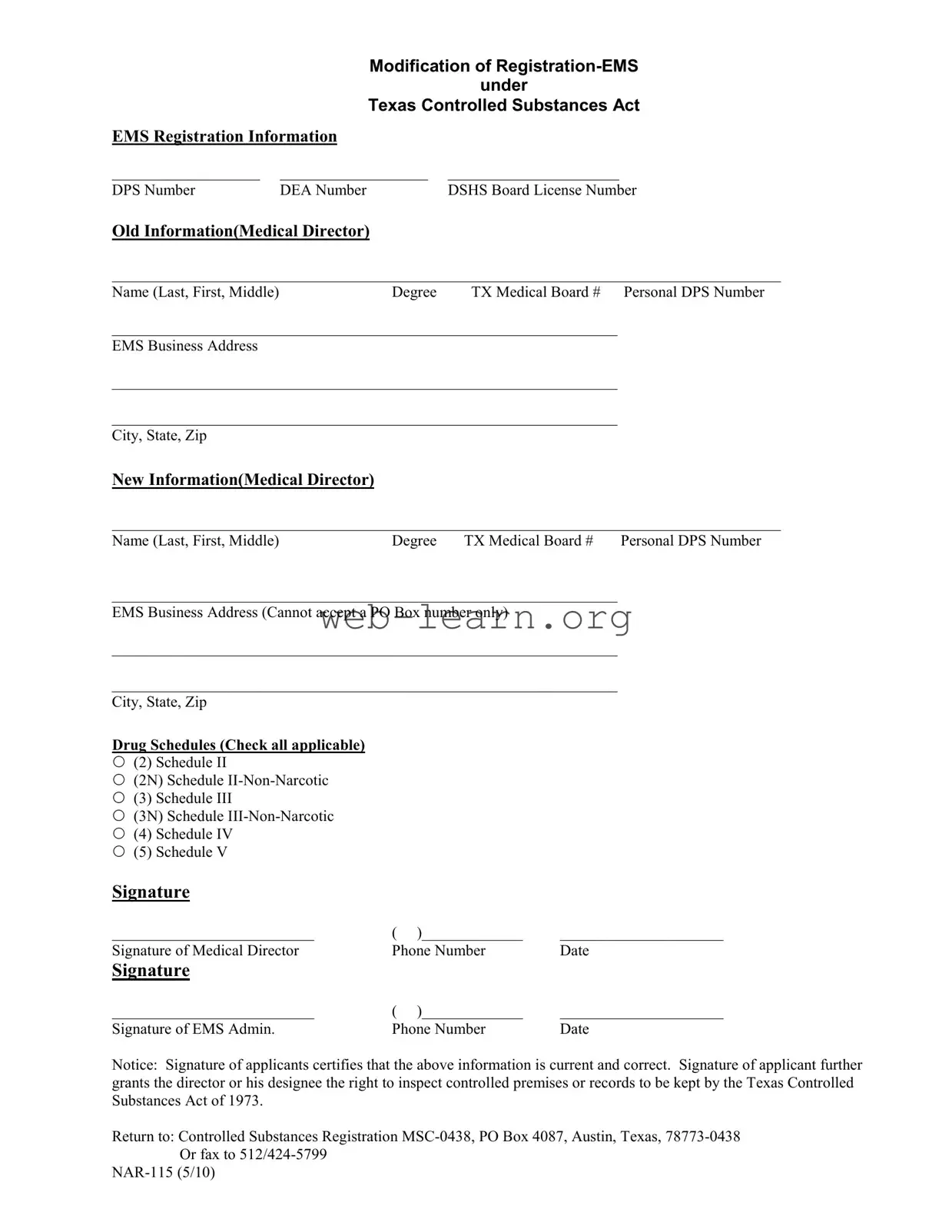 Blank Texas Nar 115 Form