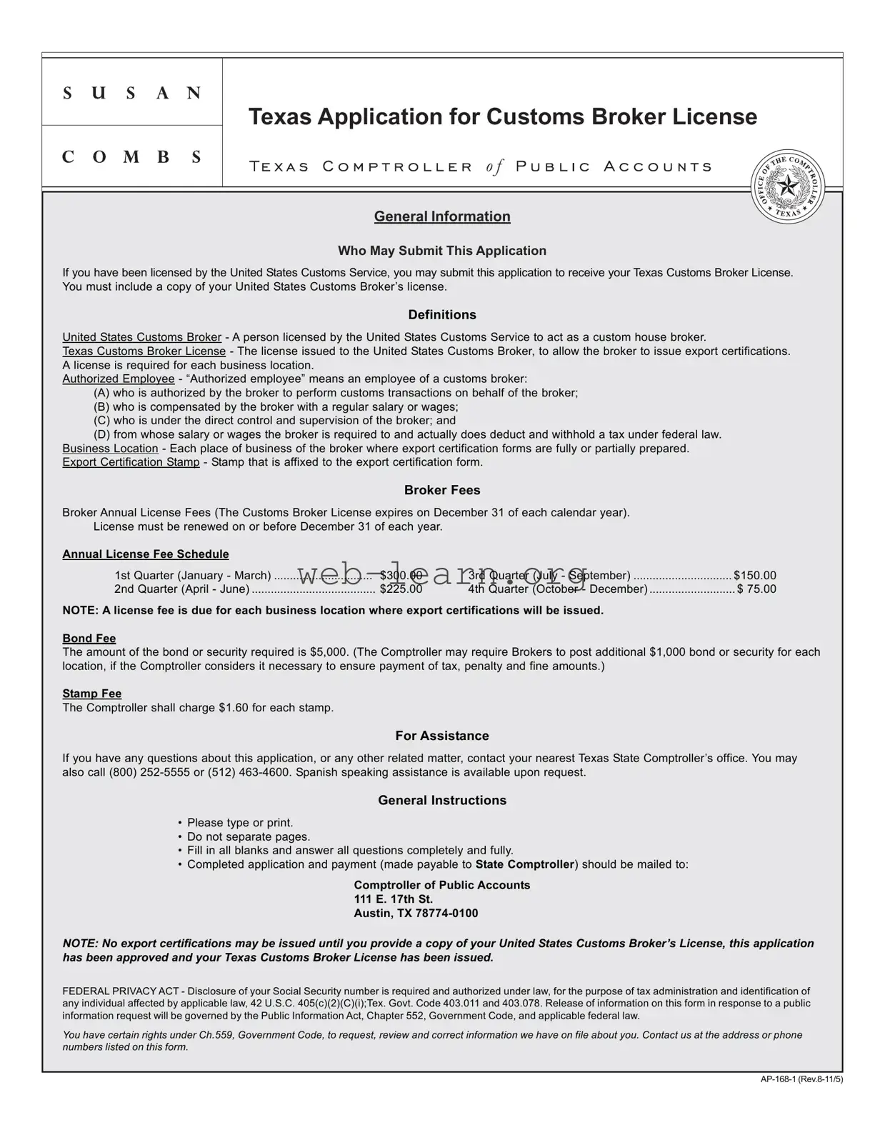Blank Texas Ap 168 Form