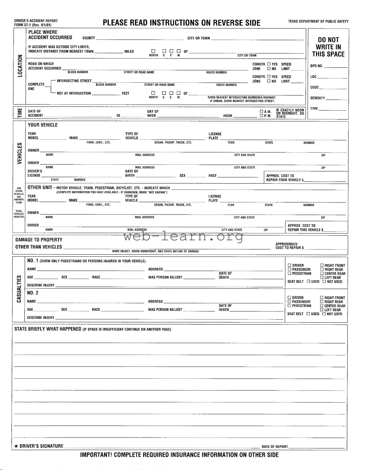 Blank Texas St 2 Form