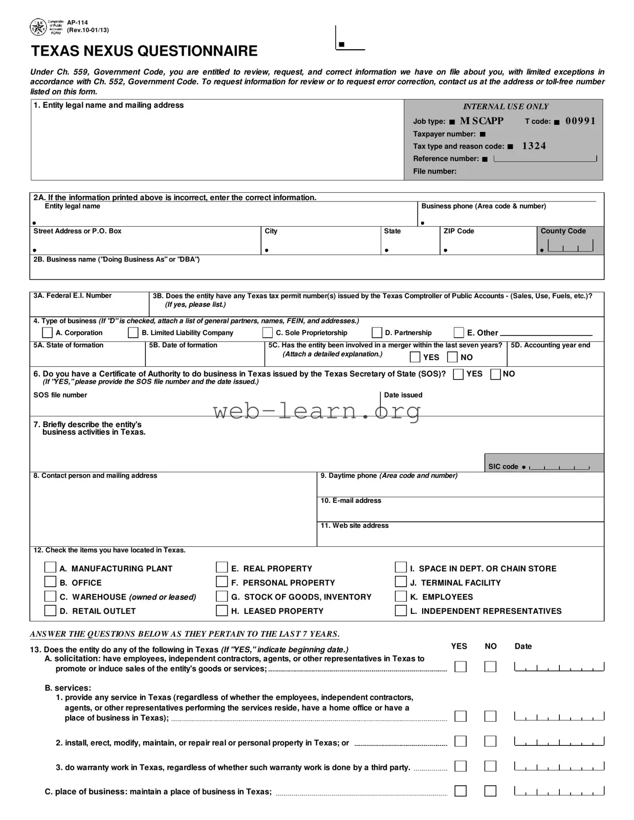 Blank Texas Ap 114 Form