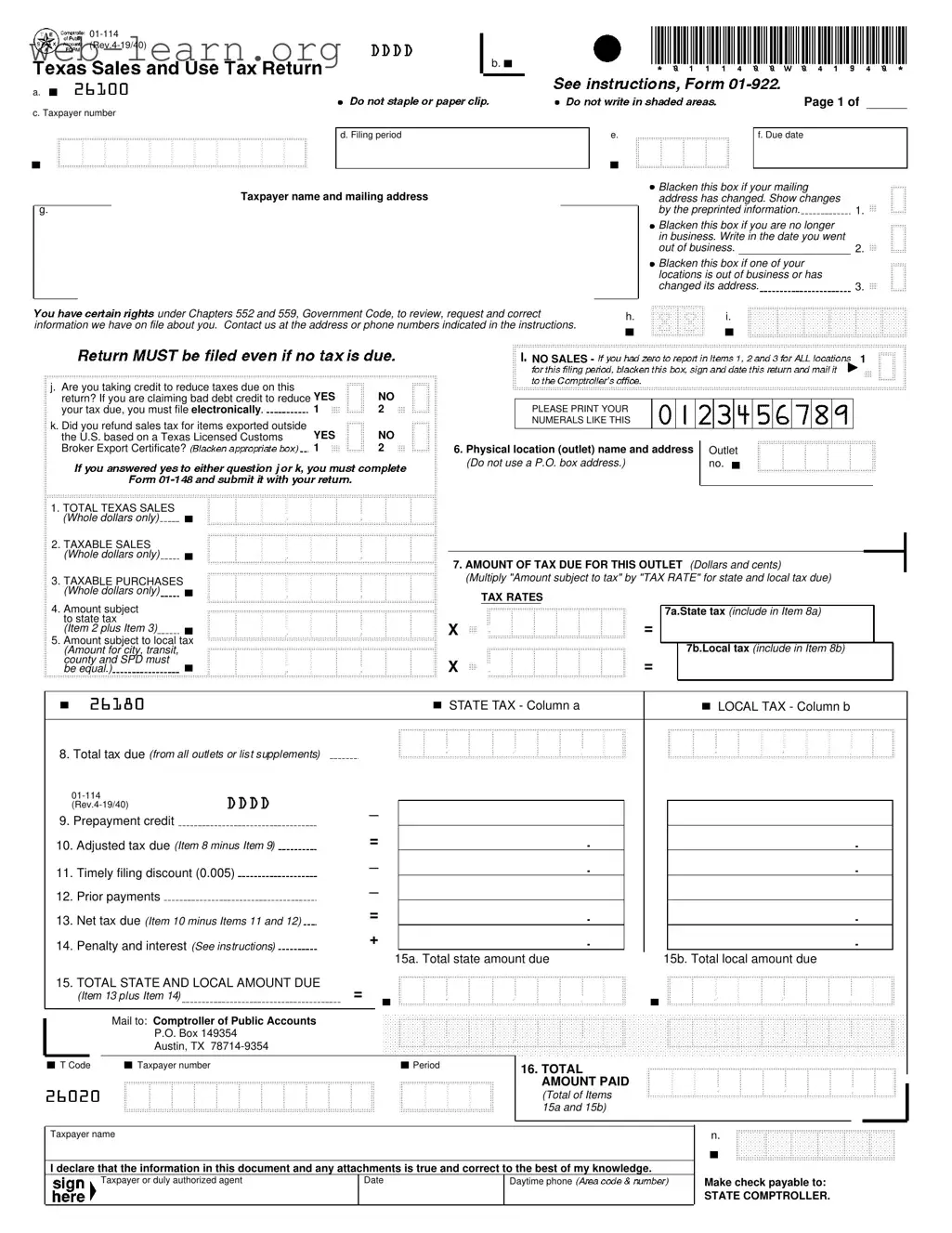 Blank 1 114 Texas Form
