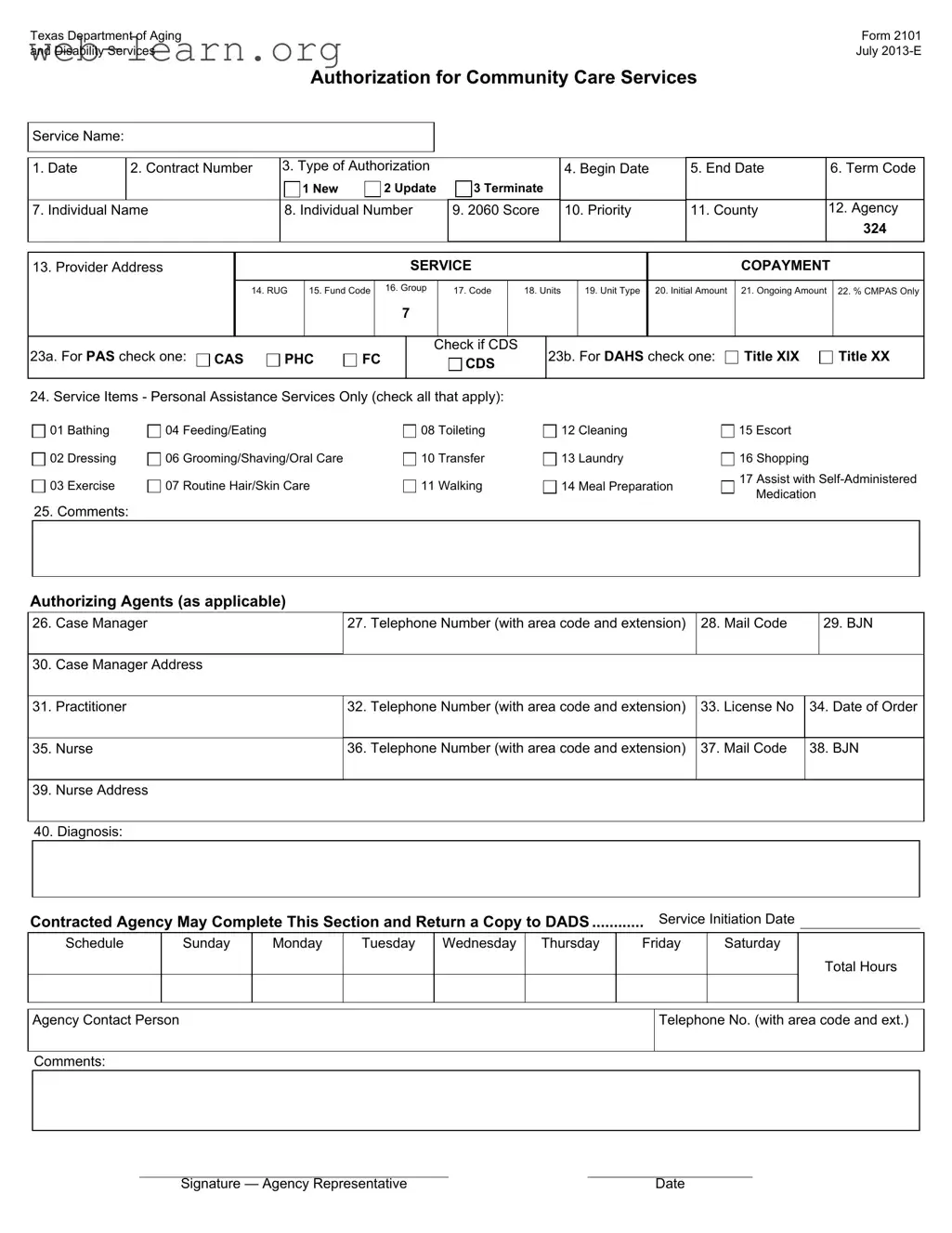 Blank 2101 Texas Form