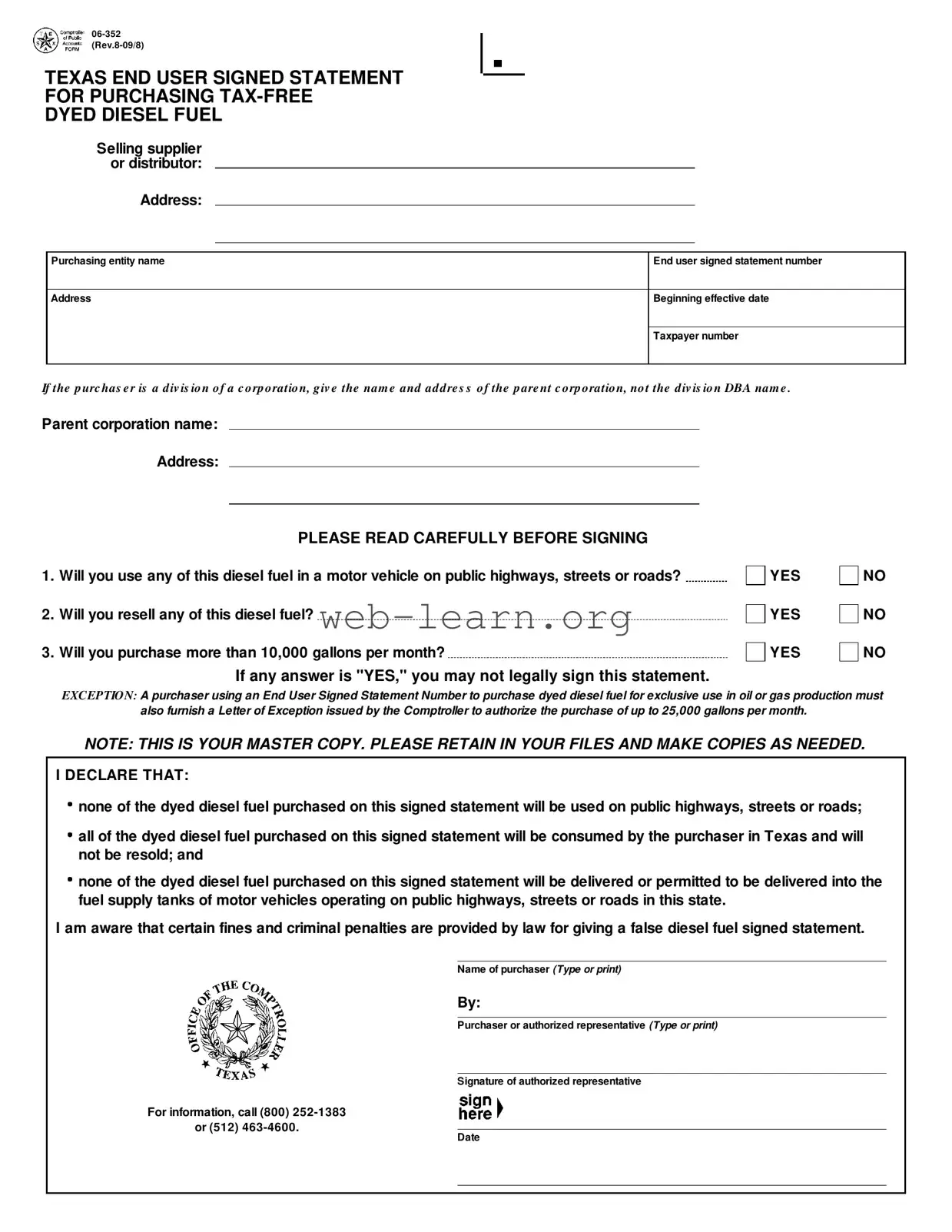 Blank Texas 06 352 Form