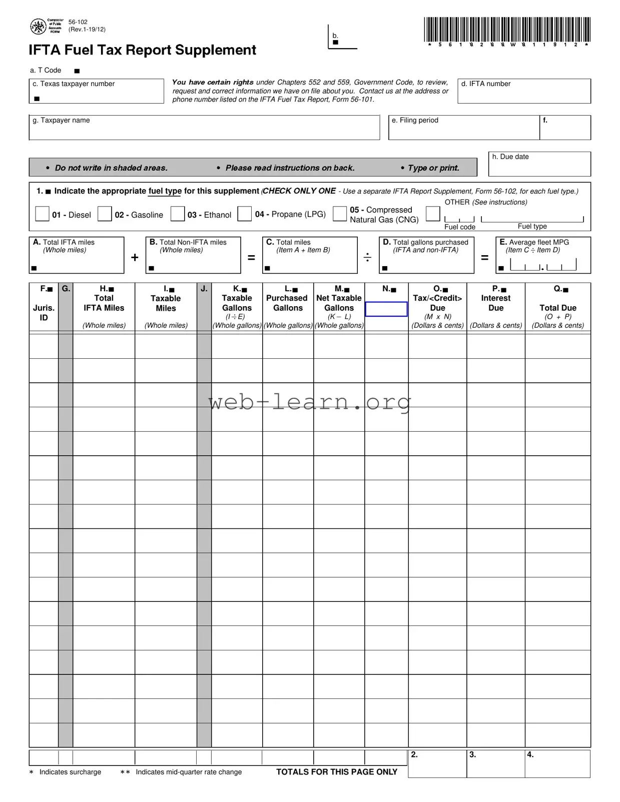 Blank Texas Ifta Form