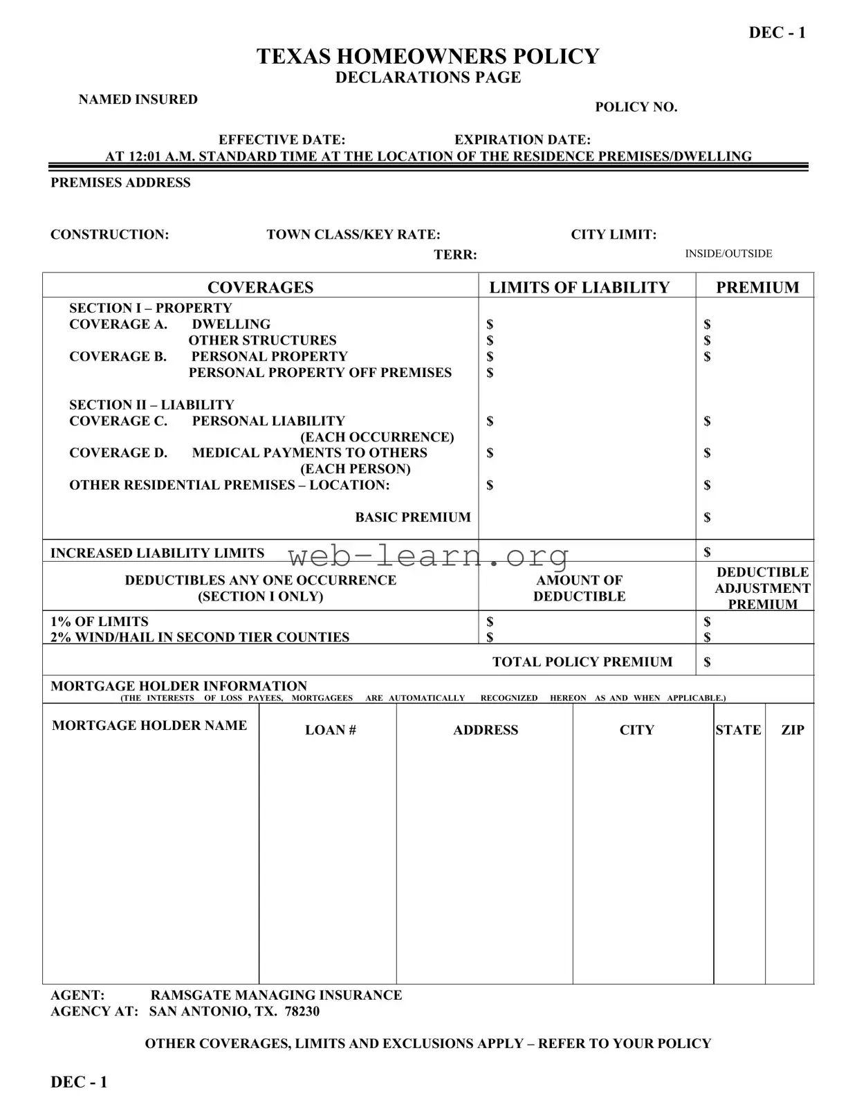 Blank Texas Dec 1 Form