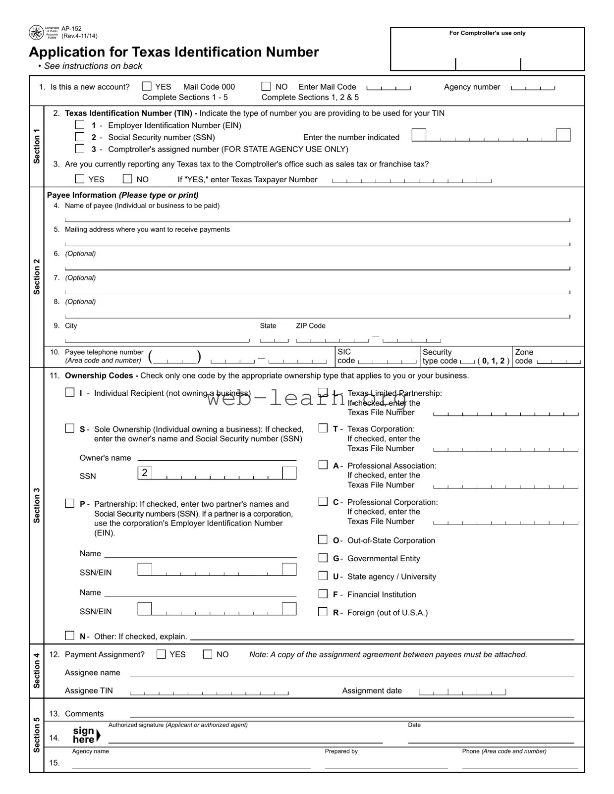 Blank Texas Ap 152 Form
