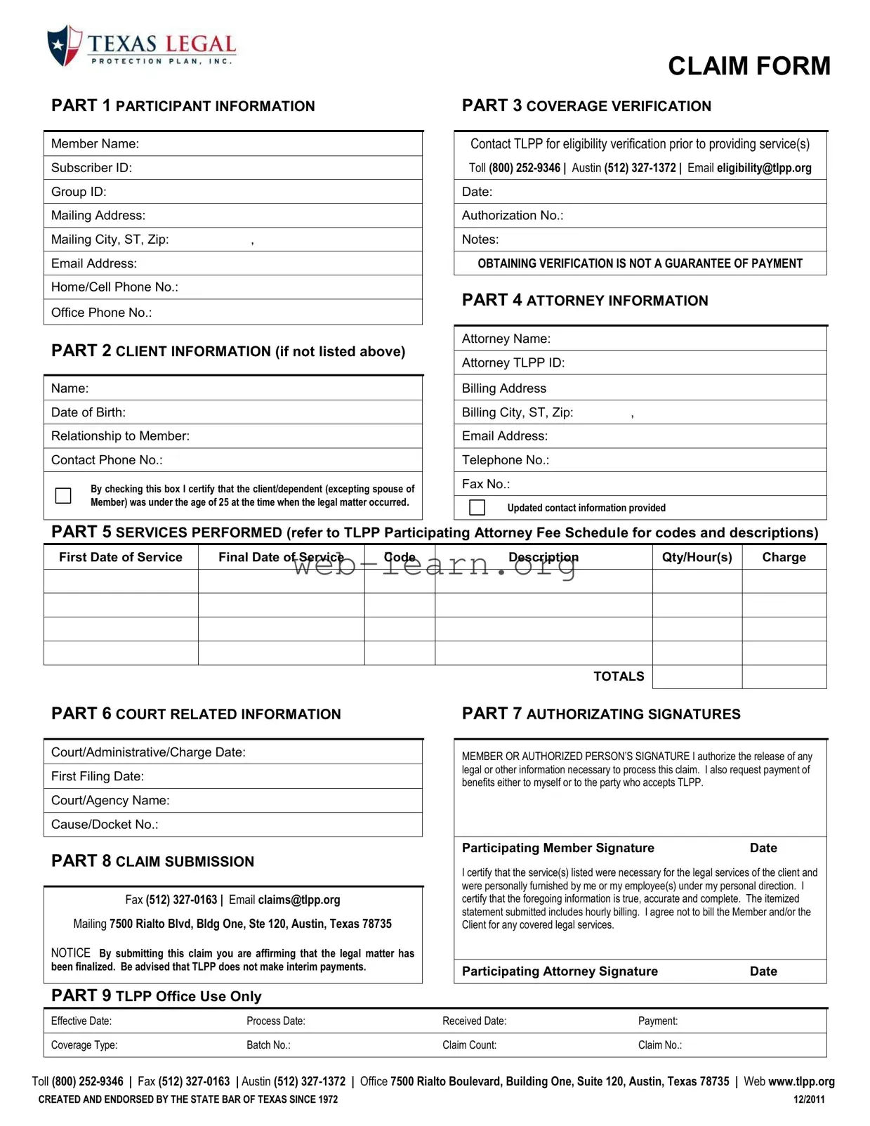 Blank Texas Legal Claim Form
