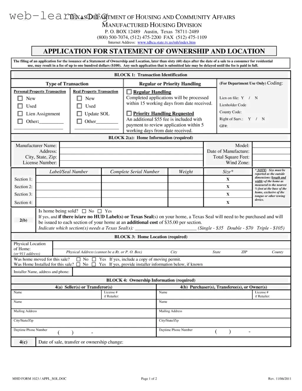 Blank Mhd 1023 Texas Form