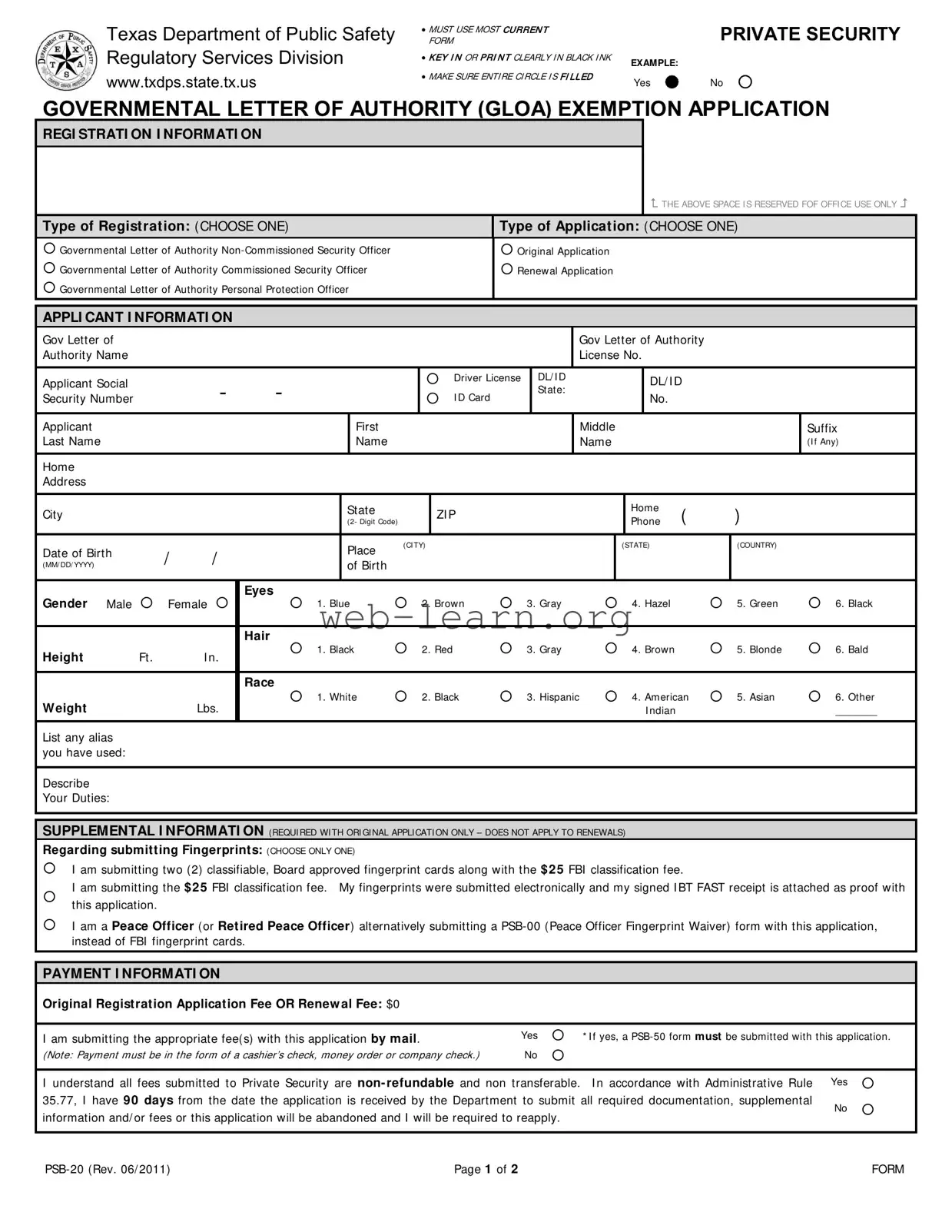 Blank Texas Psb 20 Form