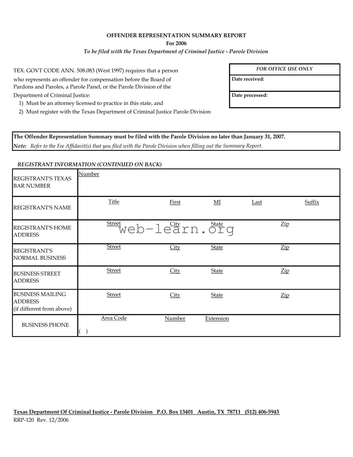 Blank Texas Rrp 120 Form
