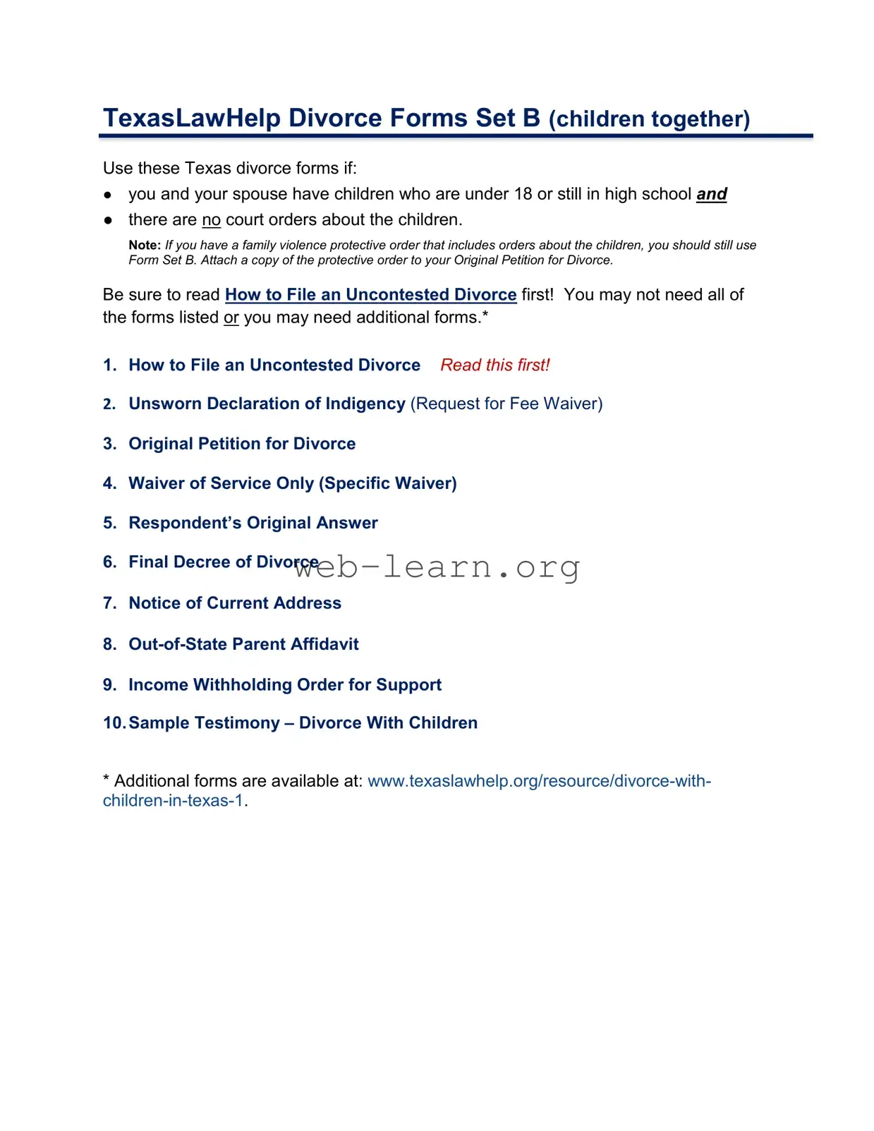 Blank Texas Law Help Form