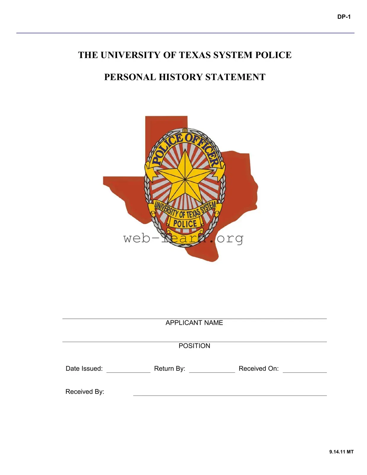 Blank Texas Personal History Statement Form