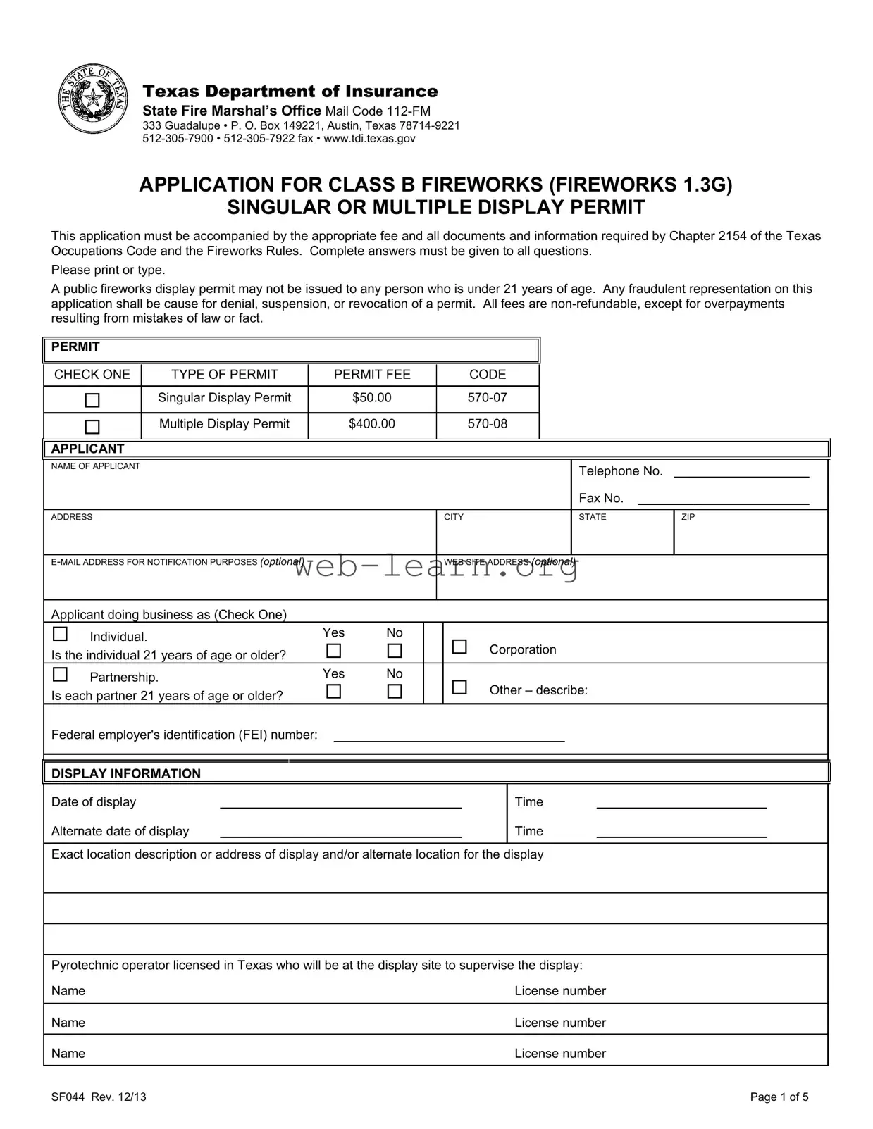 Blank Texas Sf044 Form