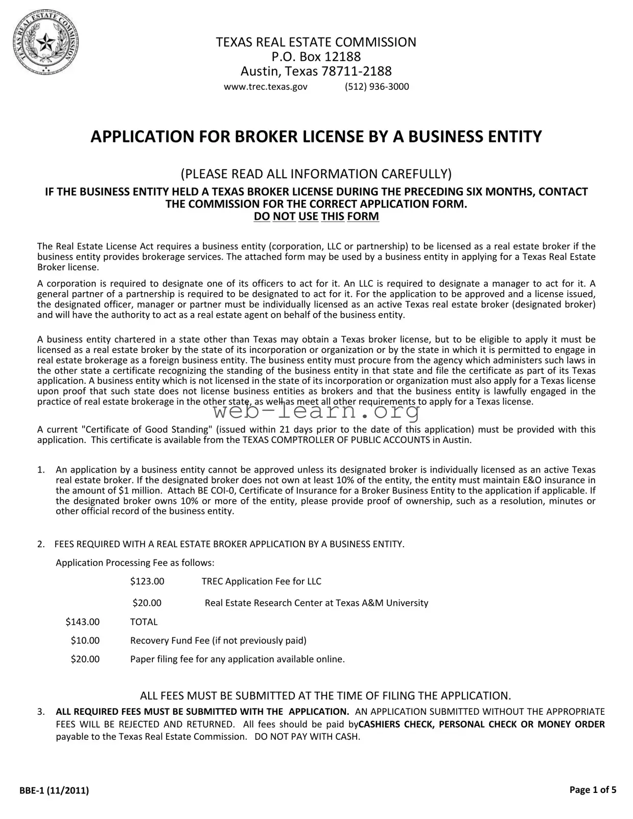 Blank Texas Bbe 1 Form