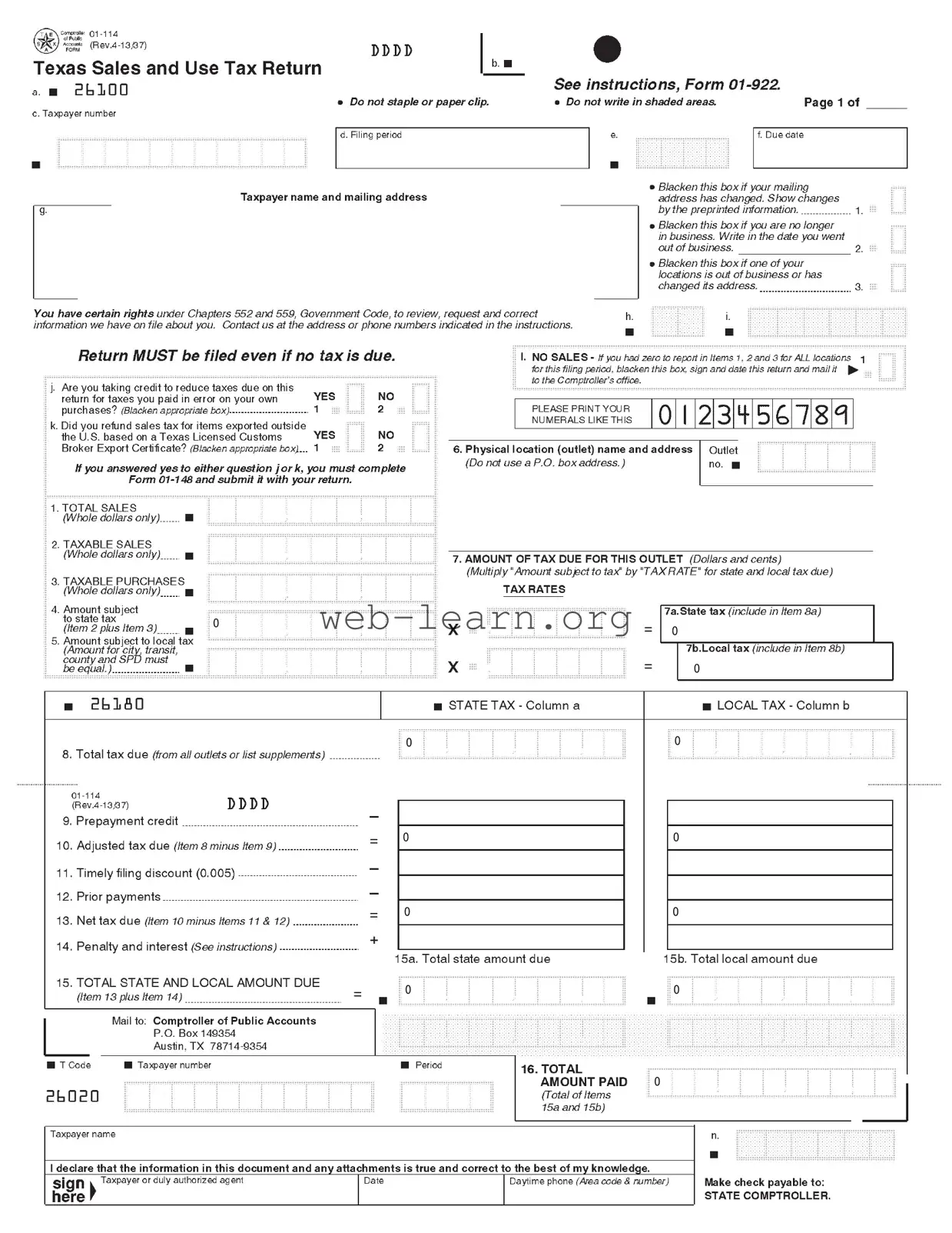 Blank Texas Sales 01 922 Form