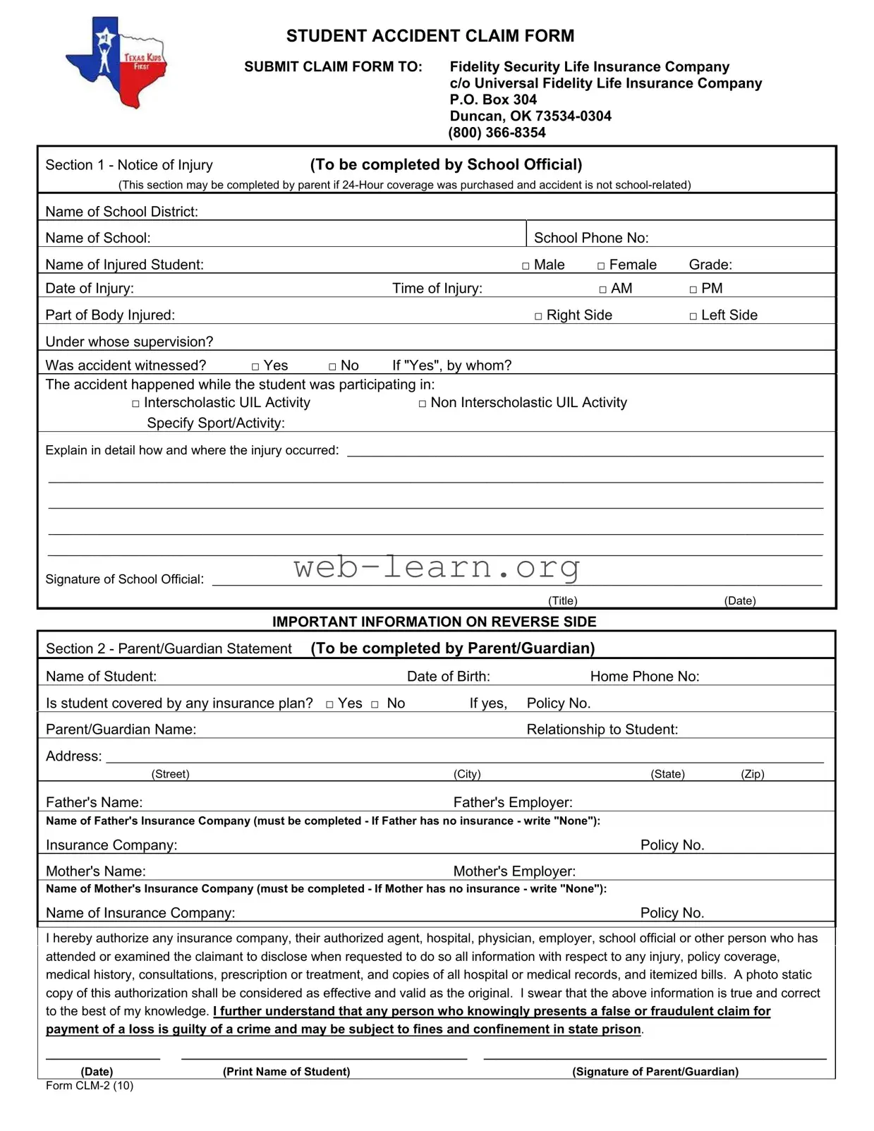 Blank Texas Clm 2 Form