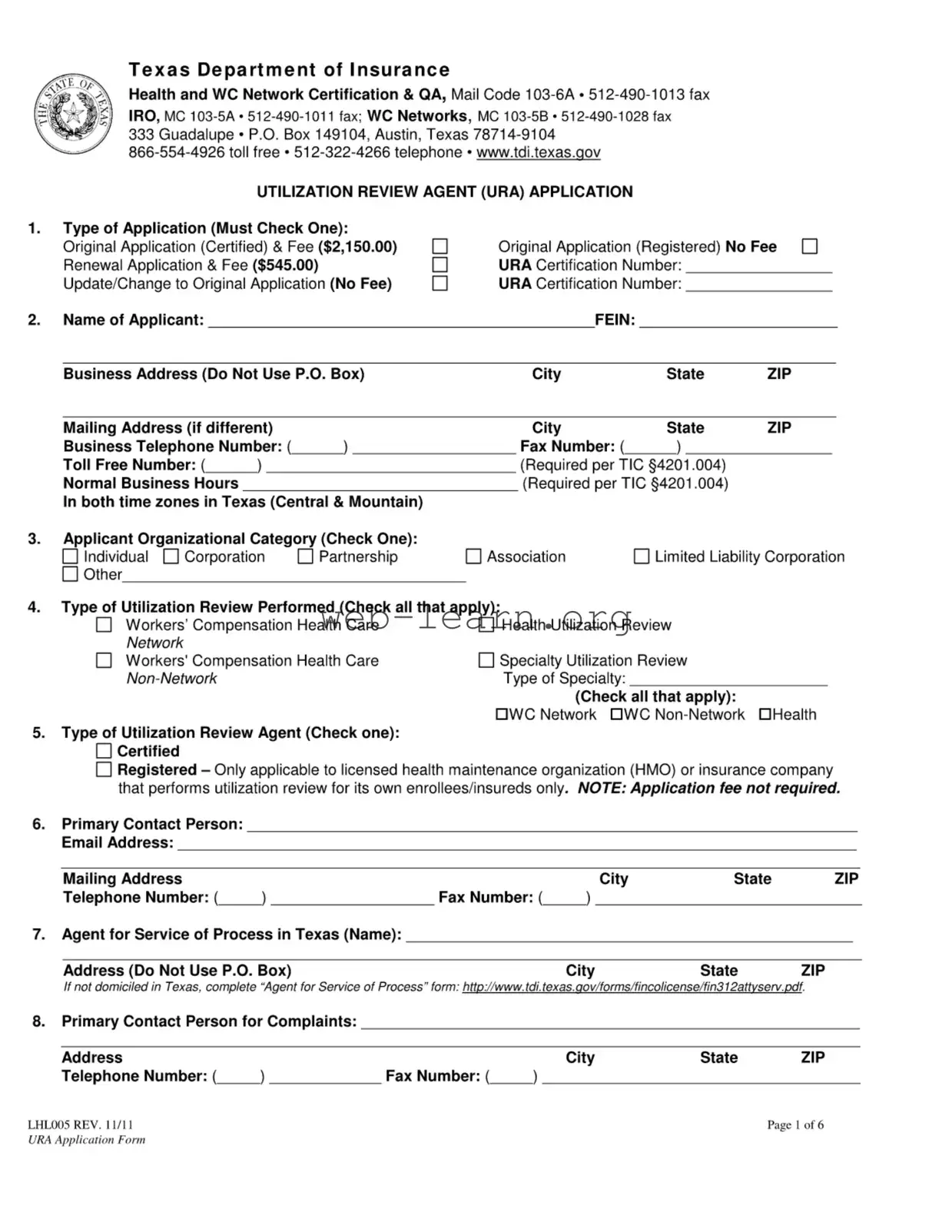 Blank Texas Lhl005 Form
