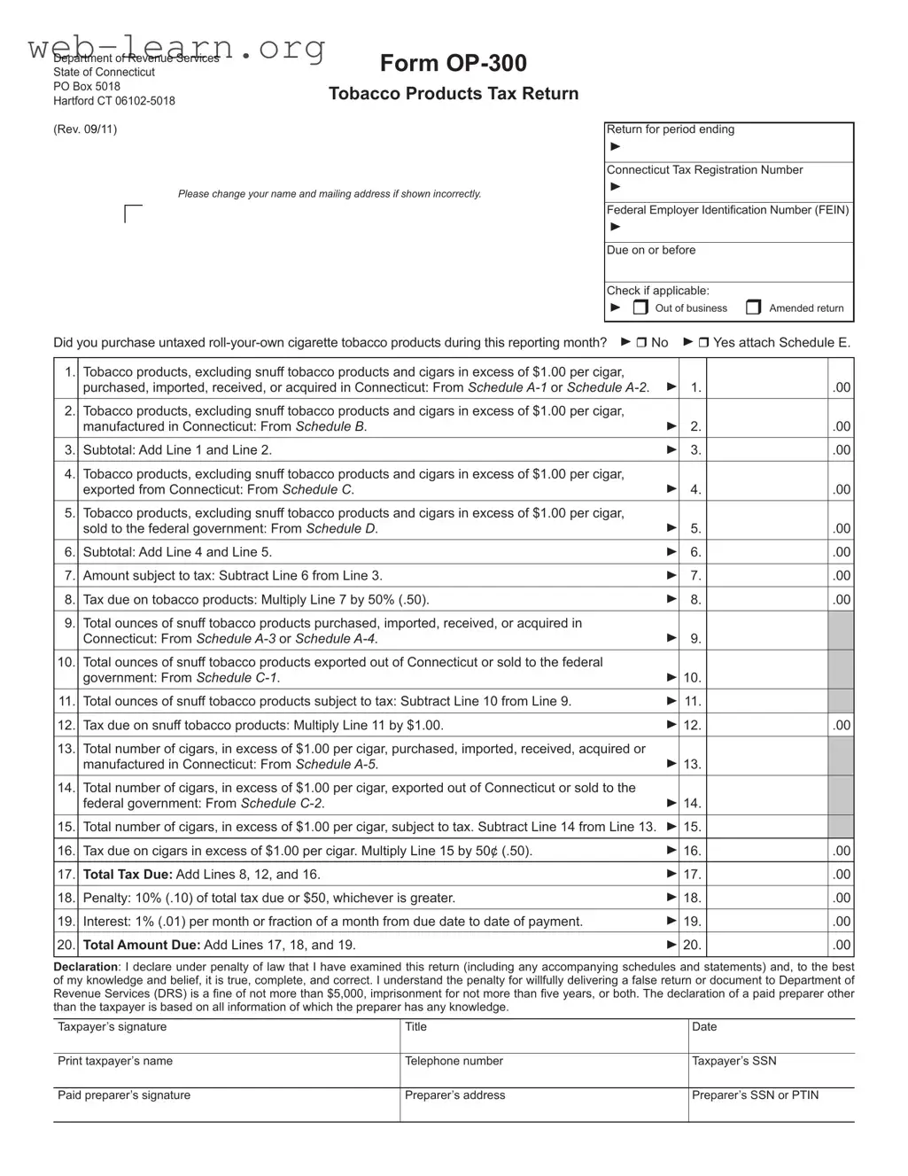 Blank Connecticut Op 300 Form