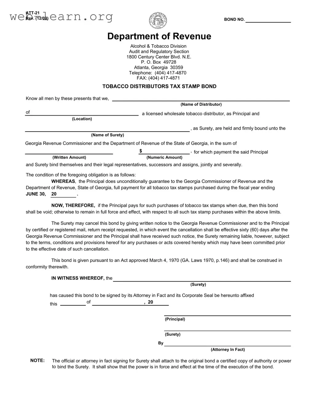 Blank Georgia Att 21 Form