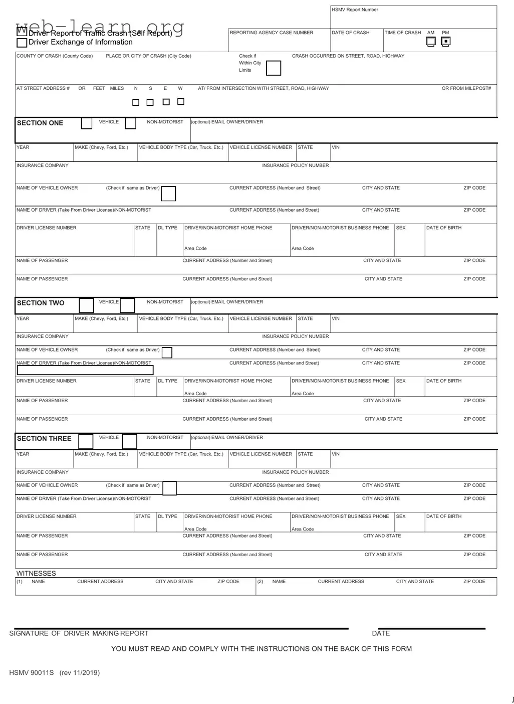 Blank Florida Traffic Crash Report Form