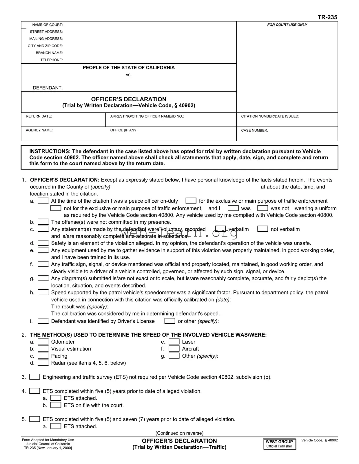 Blank Tr 235 California Form