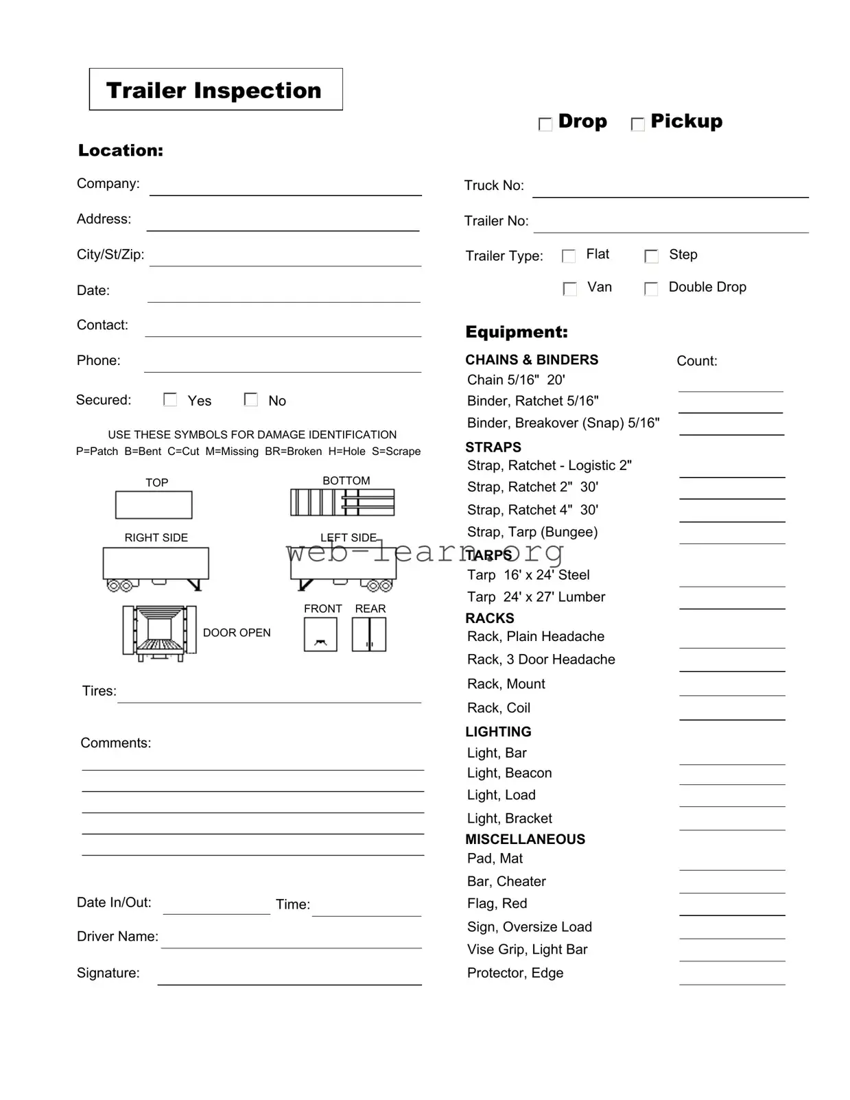 Blank Trailer Inspection Form