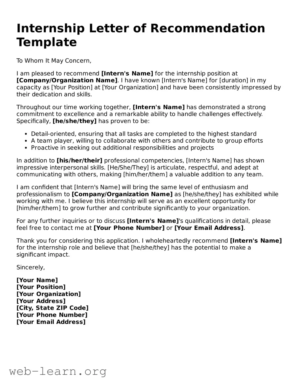 Attorney-Approved Letter of Recommendation for Internship Template