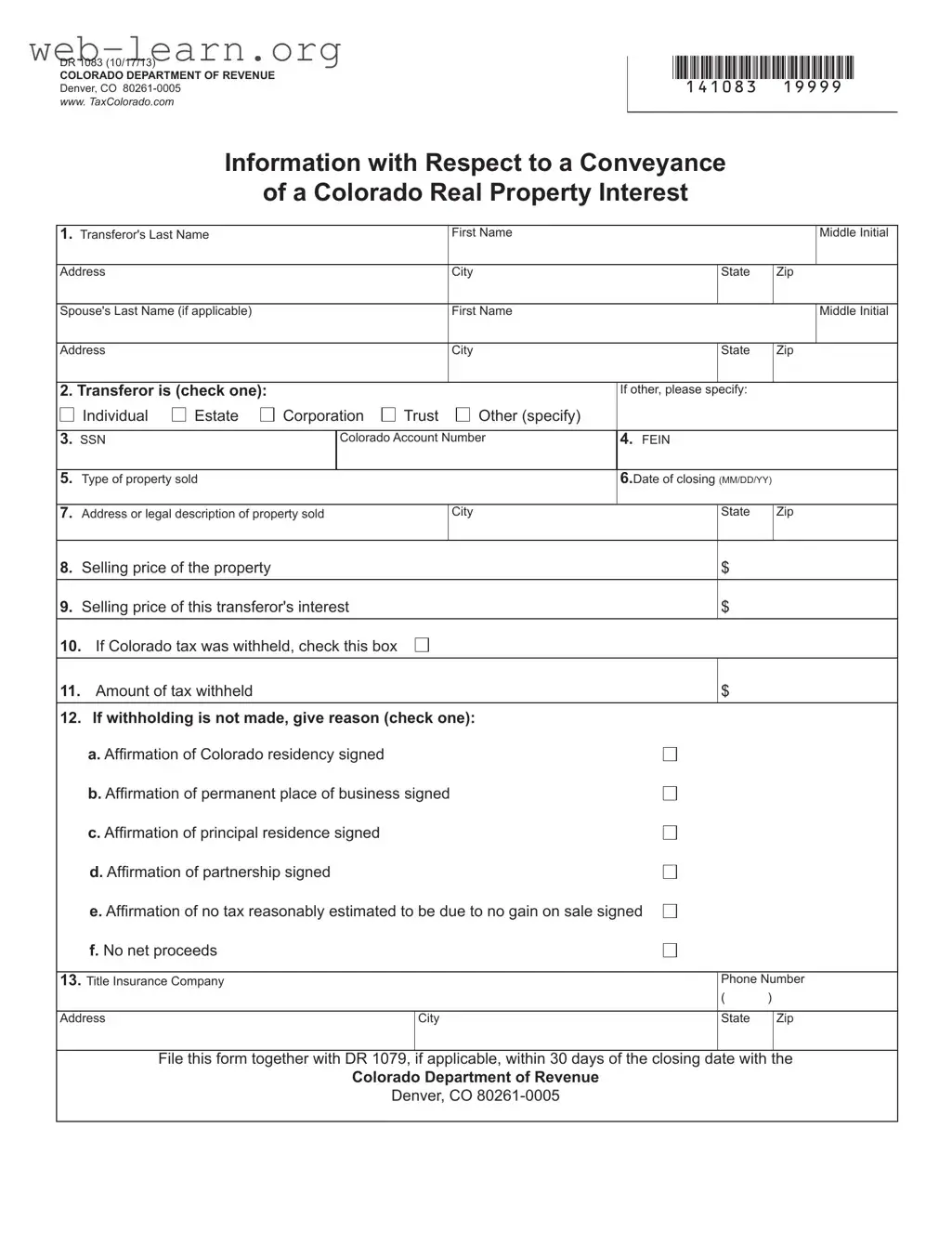 Blank Dr 1083 Colorado Form