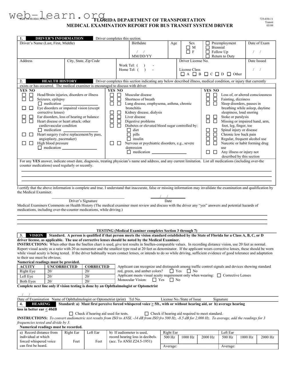 Blank Florida Dot Medical Form