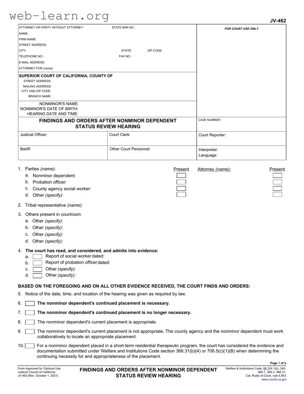 Blank California Jv 462 Form